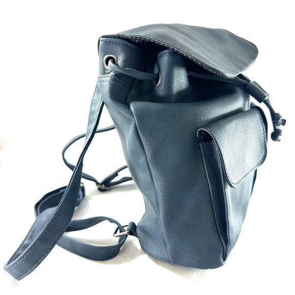 American Eagle AE Blue Faux Leather Mini Backpack Purse Drawstring Flap Bag - Picture 2 of 9